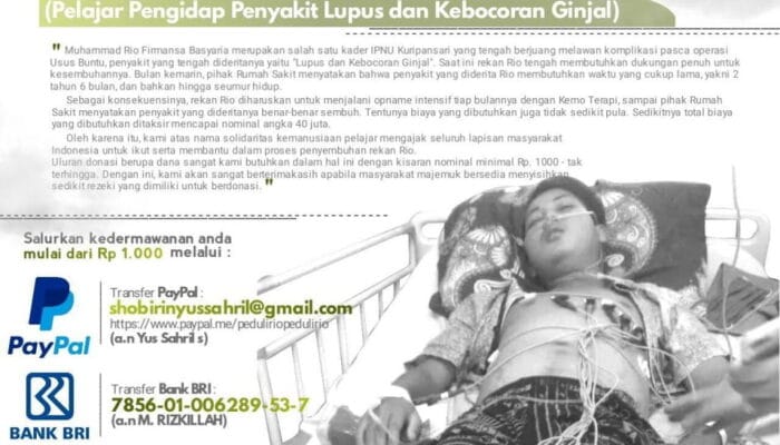 IPPNU DAN IPPNU MWCNU PACET MEMBUKA DONASI PEDULI REKAN RIO PENDERITA LUPUS DAN KEBOCORAN GINJAL