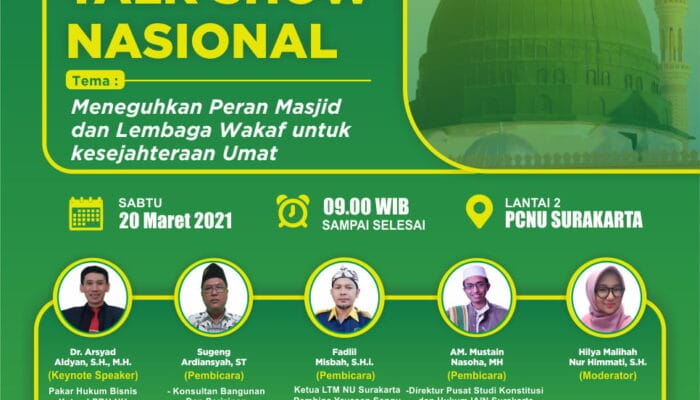 NU SOLO ADAKAN TALK SHOW NASIONAL TENTANG PERAN WAKAF DAN MASJID UNTUK UMAT