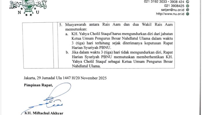 ROIS AAM PBNU PUTUSKAN KETUM WAJIB MUNDUR DALAM 3 HARI