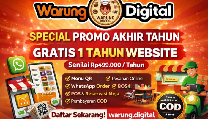Promo Akhir Tahun Warung Digital: Gratis Website 1 Tahun Senilai Rp499 Ribu untuk UMKM